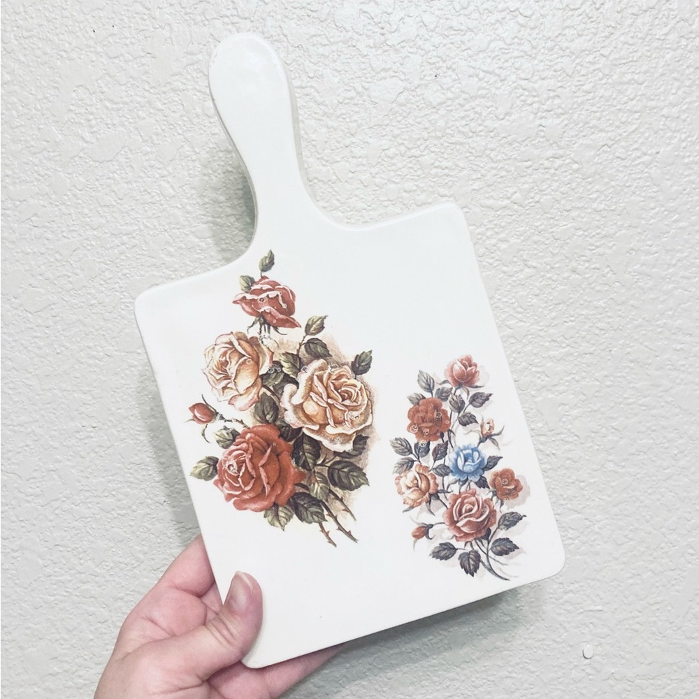 Vintage FLORAL Ceramic Cutting Board Wall hanging Kitchen Decor Cottage